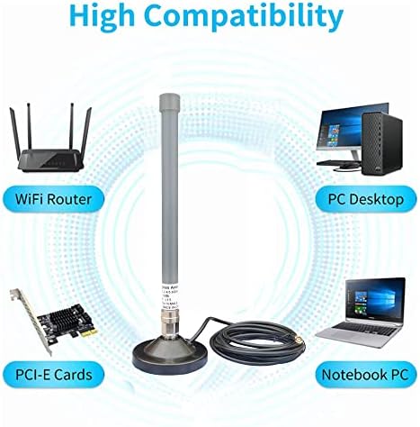 Антена WiFi Omni За помещения и на Улицата, дву-бандова 2,4 Ghz 5,8 Ghz Магнитно Основа с кабел RP-SMA 3 метра за Wi-Fi Рутера/PCI-E/WiFi Мрежова карта/USB WiFi Адаптер
