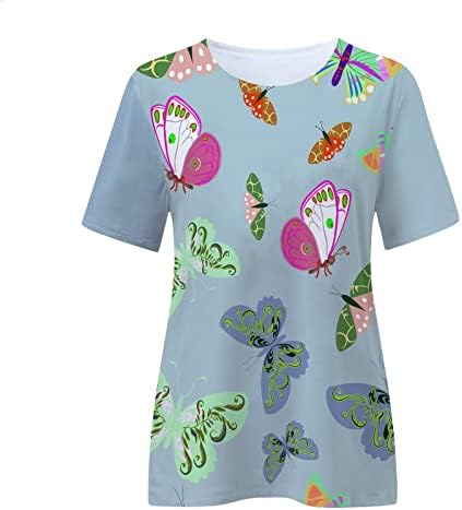 NOKMOPO Дамски Ризи Плюс Размер, Модни и Ежедневни Блуза С кръгло деколте и Къс ръкав и Принтом