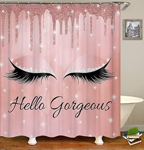 OLEBETY 4 БР., Набор от завеса за душ с миглите под формата на Еднорог, Луксозна Диамантена колекция от Розово